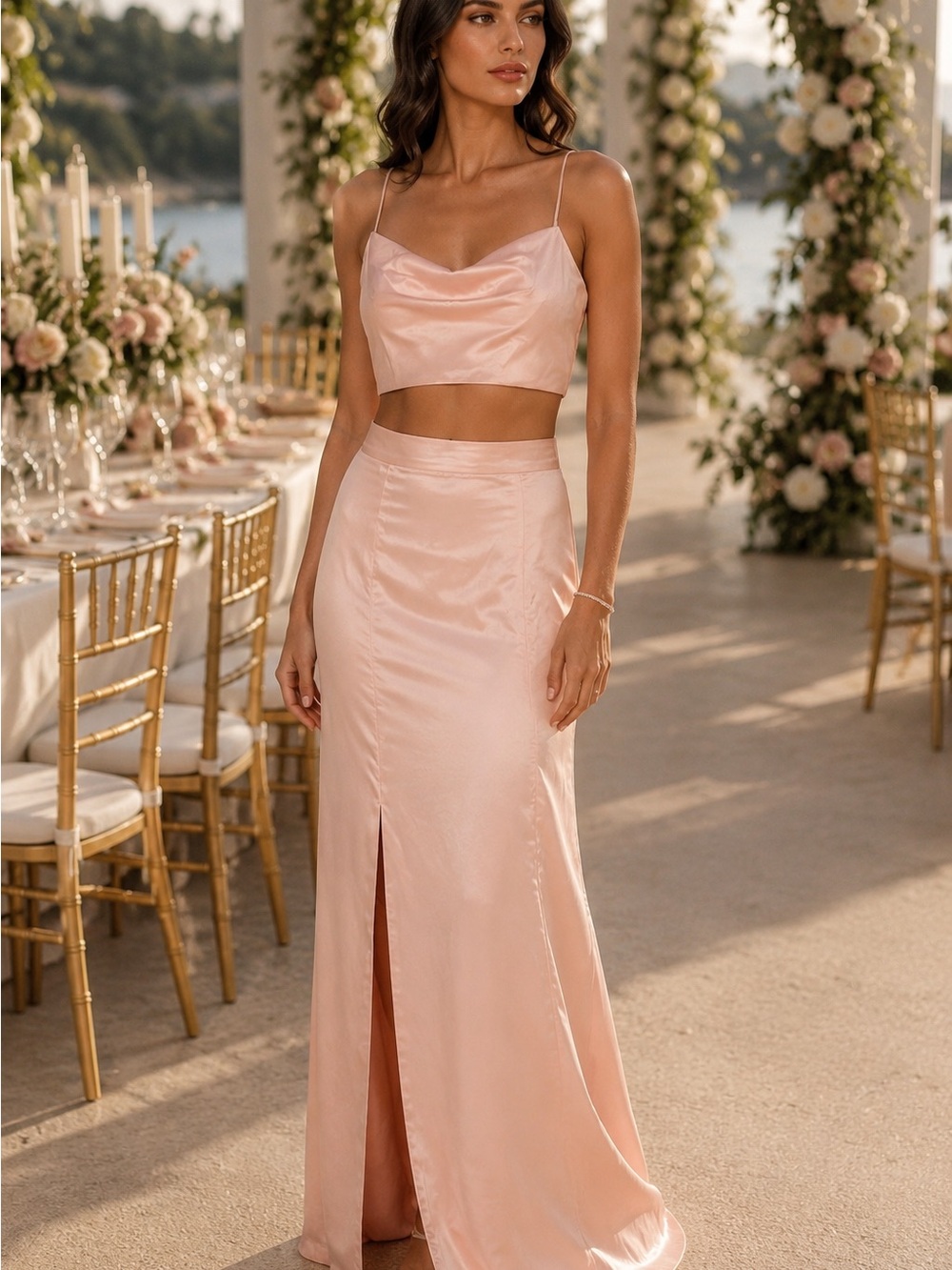 Fame Partners Two Piece Crop top and full length skirt set retail $375 NWT US 10